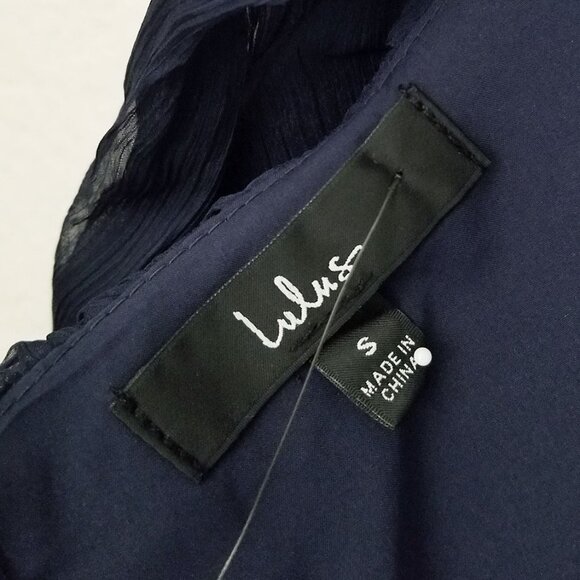 NEW Lulus Navy Blue Ruffled Tie-Back Maxi Dress S Gown Chiffon Fairy Romantic - Picture 9 of 16